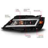 ANZO 14-20 Chevrolet Impala Square Projector LED Bar Headlights w/ Black Housing - 121574