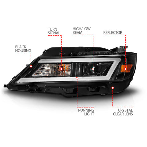ANZO 14-20 Chevrolet Impala Square Projector LED Bar Headlights w/ Black Housing - 121574