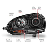 ANZO 2006-2009 Volkswagen Rabbit Projector Headlights w/ Halo Black (CCFL) - 121345
