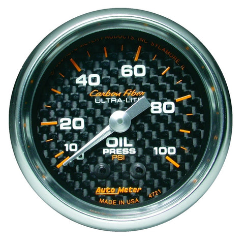 Autometer Carbon Fiber 52mm 100 PSI Mechanical Oil Pressure Gauge - 4721