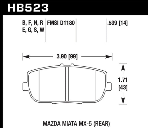 Hawk 06-10 Mazda Miata Mx-5 Base Blue 9012 Race Rear Brake Pads - HB523E.539