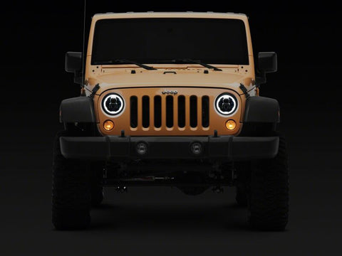 Raxiom 07-18 Jeep Wrangler Axial Series 7-Inch LED Headlights w DRL/ Black Housing - Clear Lens - J178741