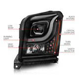 ANZO 15-17 GMC Yukon/Yukon XL Projector Headlights Black Housing/Clear Lens (w/ Light Bars) - 111535