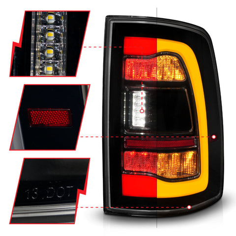 ANZO 09-18 Dodge Ram 1500 Sequential LED Taillights Smoke Black w/Switchback Amber Signal - 311472