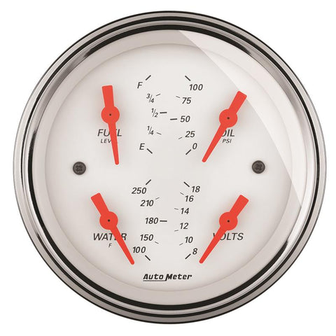 AutoMeter Gauge Quad 3-3/8in. 0 Ohm(e) to 90 Ohm(f)Elec Arctic White - 1314