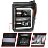 ANZO 2011-2016 Ford F250 Projector Headlights w/ Plank Style Switchback Black w/ Amber - 111406