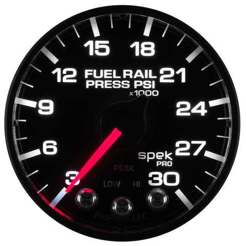 Autometer Spek-Pro Gauge Rail Press 2 1/16in 30Kpsi Stepper Motor W/Peak & Warn Blk/Blk - P321328