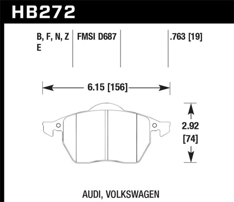 Hawk 00-06 Audi TT/TT Quattro / 96-06 VW (Various) HPS Street Front Brake Pads - HB272F.763A