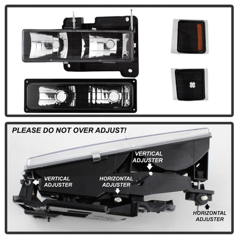xTune Chevy Suburban 94-98 Headlights w/ Corner & Parking Lights 8pcs Black HD-JH-CCK88-AM-BK-SET - 5072221