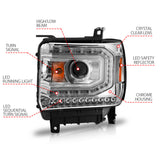 ANZO 2014-2015 GMC Sierra 1500 Projector Headlights w/ Light Bar Chrome Housing (Halogen Type) - 111514
