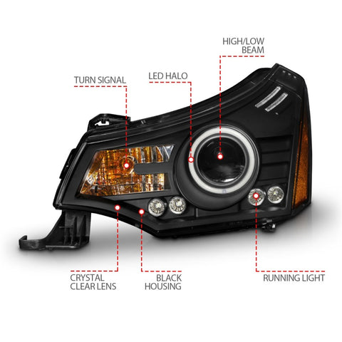 ANZO 2008-2011 Ford Focus Projector Headlights Black - 121272