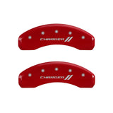 MGP 4 Caliper Covers Engraved Front & Rear With stripes/Charger Red finish silver ch - 12088SCH1RD