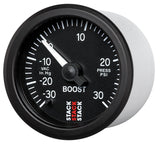 Autometer Stack 52mm -30INHG to +30 PSI (Incl T-Fitting) Pro Stepper Motor Boost Press Gauge - Black - ST3312