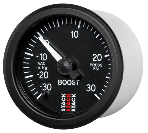 Autometer Stack 52mm -30INHG to +30 PSI (Incl T-Fitting) Pro Stepper Motor Boost Press Gauge - Black - ST3312