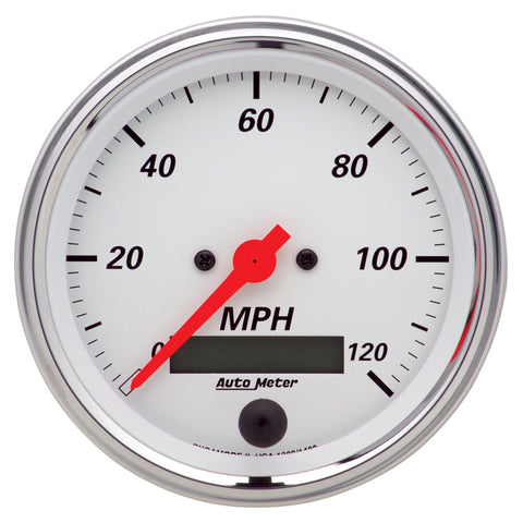 Autometer Arctic White 3 3/8in 0-120 MPH Electronic Speedometer w/ LCD ODO Gauge - 1380
