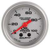 Autometer Marine Silver Oil Pressure 2 1/16in 100 psi Mechanical Gauge - 200790-33