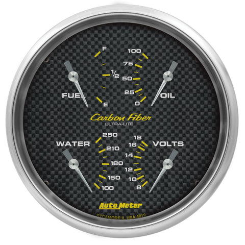 AutoMeter Carbon Fiber Quad Gauge 5in. 0 Ohm (E) - 90 Ohm (F) Electric - 4819