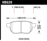 Hawk 08-11 Scion xB / 09-10 Toyota Corolla / 09-10 Matrix / 10 Prius  HPS Street Rear Brake Pads - HB629F.565