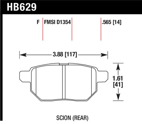 Hawk 08-11 Scion xB / 09-10 Toyota Corolla / 09-10 Matrix / 10 Prius  HPS Street Rear Brake Pads - HB629F.565