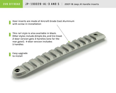 DV8 Offroad 2007-2018 Jeep JK Silver Rail Style Door Handle Inserts - Set Of 3 - D-JP-190028-AL-3