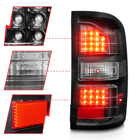 ANZO 2014-2018 GMC Sierra LED Tail Lights Black Housing Clear Lens - 311397