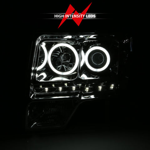 ANZO 2009-2014 Ford F-150 Projector Headlights w/ Halo Chrome (CCFL) G2 - 111297