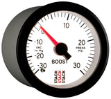 Autometer Stack 52mm -30INHG to +30 PSI (Incl T-Fitting) Mechanical Boost Pressure Gauge - White - ST3162