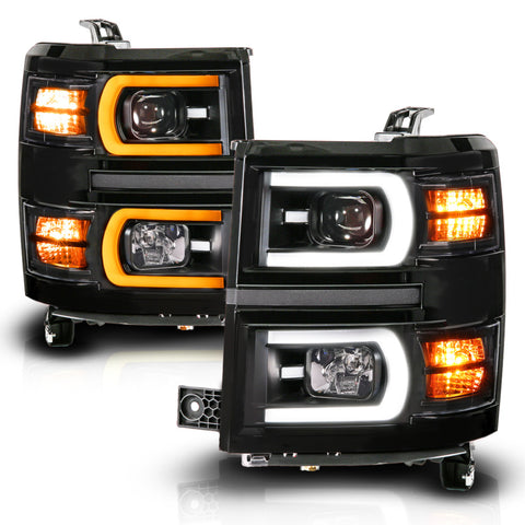 ANZO 14-15 Chevy Silverado 1500 Black Dual Switchback+Sequential LED Tube Sq. Projector Headlights - 111617