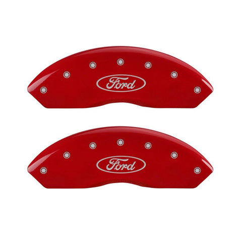 MGP Front set 2 Caliper Covers Engraved Front Oval logo/Ford Red finish silver ch - 10155FFRDRD