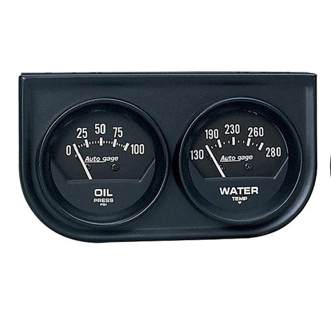 Autometer AutoGage Two-Gauge Console 52.4mm Mech 0-100 PSI Oil Press / 130-280 Deg Water Temp- Black - 2345