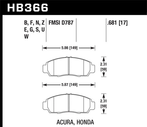 Hawk 04+ Accord TSX / 99-08 TL / 01-03 CL / 08+ Honda Accord EX HPS Street Front Brake Pads - HB366F.681