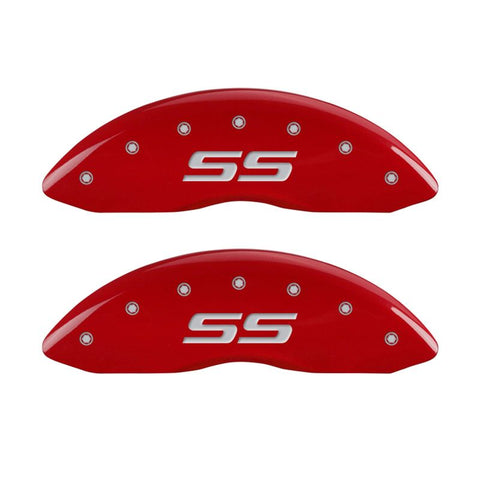 MGP 4 Caliper Covers Engraved Front & Rear Monte Carlo style/SS Red finish silver ch - 14217SSS4RD