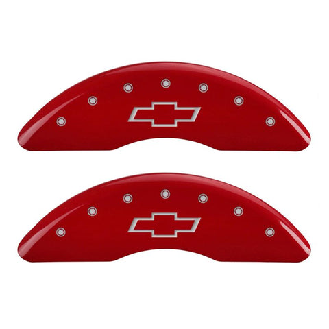 MGP 4 Caliper Covers Engraved Front & Rear Bowtie Red finish silver ch - 14241SBOWRD