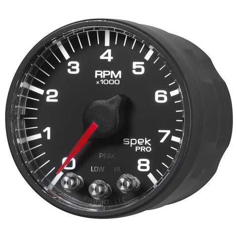 Autometer Spek-Pro Black 2 1/16 inch 8K RPM Tach w/ Shift Light and Peak Memory - P334328