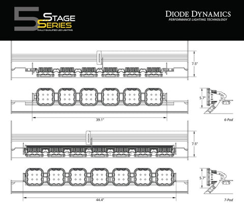 Diode Dynamics Prinsu/Sherpa Roof Racks- SS5 7-Pod CrossLink Mounting Kit - Sport Yellow Combo - DD7825