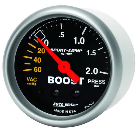 Autometer Sport-Comp 52mm 60cm/HG -2.0 Bar Mechanical Boost Gauge - 3303-M
