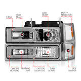 ANZO 88-98 Chevrolet C1500 Crystal Headlights w/Light Bar Chrome Housing w/ Signal Side Markers 8Pcs - 111529