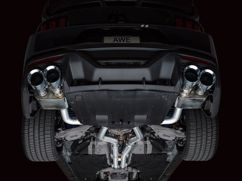 AWE 2024 Ford Mustang Dark Horse S650 RWD SwitchPath Cat-Back Exhaust w/ Quad Chrome Silver Tips - 3025-42375