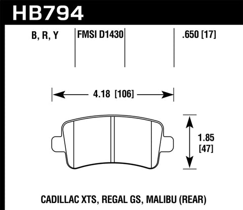 Hawk 13-15 Cadillac XTS HPS 5.0 Rear Brake Pads - HB794B.650