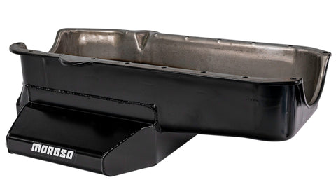Moroso 86-Up Chevrolet SBC (w/1 Pc Seal & Low Clearance) Wet Sump 7qt 7in Steel Oil Pan - Black - 21811