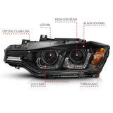 ANZO 2012-2015 BMW 3 Series Projector Headlights w/ U-Bar Black - 121504
