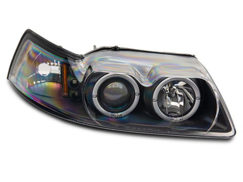 Raxiom 99-04 Ford Mustang Dual LED Halo Projector Headlights- Black Housing (Clear Lens) - 101684