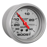 AutoMeter Marine Vac/Boost Gauge 2 5/8in 30INHG 30PSI Mechanical- Silver - 200775-33