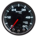 Autometer Spek-Pro Gauge Boost 2 1/16in 60psi Stepper Motor W/Peak & Warn Blk/Smoke/Black - P30452