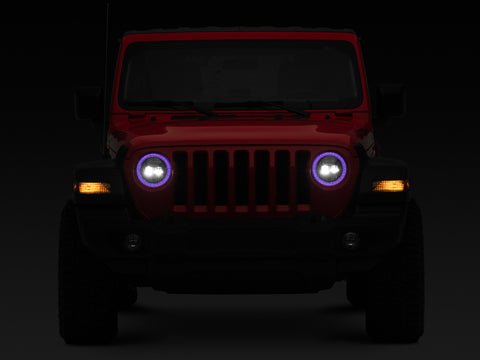 Raxiom 18-22 Jeep Wrangler JL/JT Axial 9-Inch LED Headlights w/RGB Halo- Black Housing (Clear Lens) - J142668