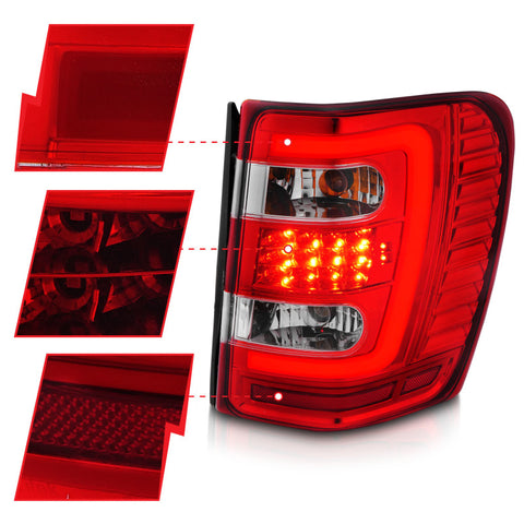 ANZO 1999-2004 Jeep Grand Cherokee LED Tail Lights w/ Light Bar Chrome Housing Red/Clear Lens - 311396