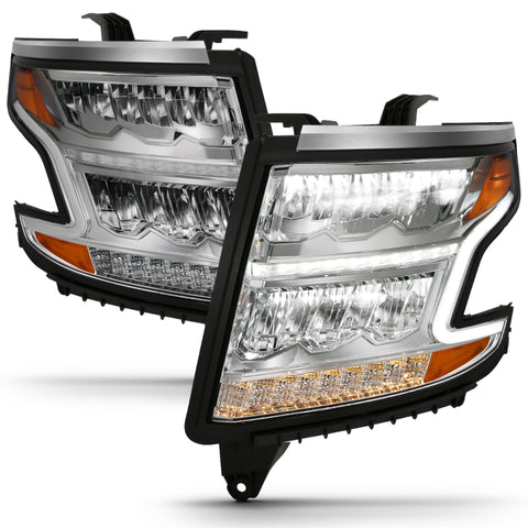 ANZO 15-20 Chevy Tahoe/Suburban LED Light Bar Style Headlights w/Sequential Chrome w/Amber - 111479