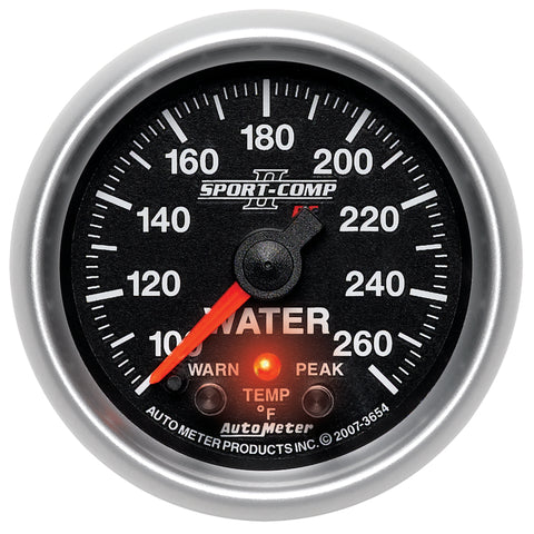 Autometer Sport-Comp II 52.4mm 100-260 Deg F Water Temp Peak & Warn w/ Electronic Control Gauge - 3654