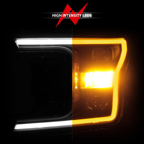 ANZO 2018-2020 Ford F-150 Projector Headlight w/ Plank Style Switchback Black Housing - 111509