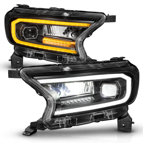 ANZO 19-23 Ford Ranger Full LED Projector Headlights w/ Initiation & Sequential - Black - 111613